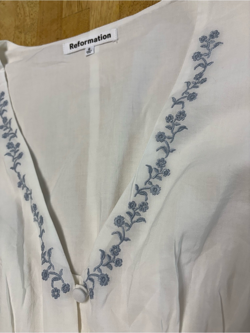 NWT Reformation White Maxi Dress with Blue Floral Embroidery - Picture 4 of 10